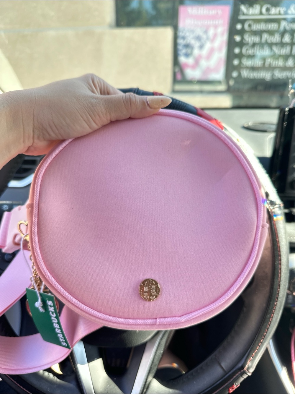 Starbucks Pink Round Mini Crossbody Bag with Gold Accent